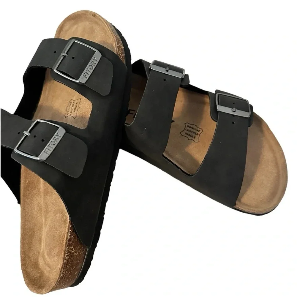 NWOT FITORY Mens Sandals, Arch Support Slides with Adjustable Buckle Straps